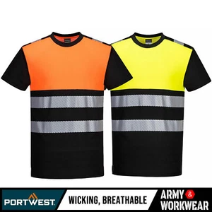 Hi Vis T-Shirt Reflective High Viz Work Tee Men's Fluorescent Moisture Wicking - Picture 1 of 8