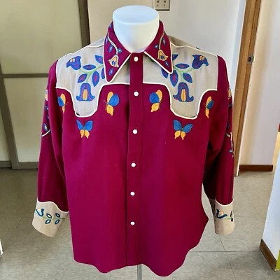 Camisa Western Vintage Años 30 o 40 Bordada Dos Tonos L Foto 1 de 4