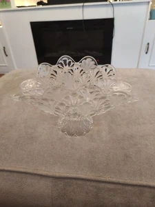 Bohemia Oval Jardiniere Bowl Sea Shell Collection Clear & Frosted Czech Glass - Picture 1 of 8