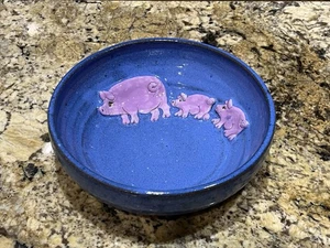Ciotola decorativa ceramica vintage fatta a mano A&A maialini maiali mamma bambini - Foto 1 di 10