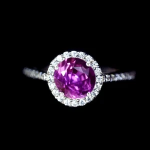 Anello in oro 18 carati con diamanti naturali e zaffiro rosa naturale certificato Ceylon 1,28 TCW - Foto 1 di 3