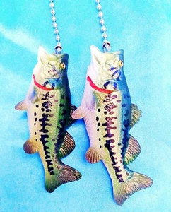 Set of Two ~ BASS FISH Fishing Fisherman Green Plastic ~ Ceiling Fan Pulls - Picture 1 of 4
