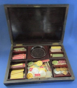 Coffret / boîte à jeux en bois jetons nacre , French game box with mop tokens - Imagen 1 de 12