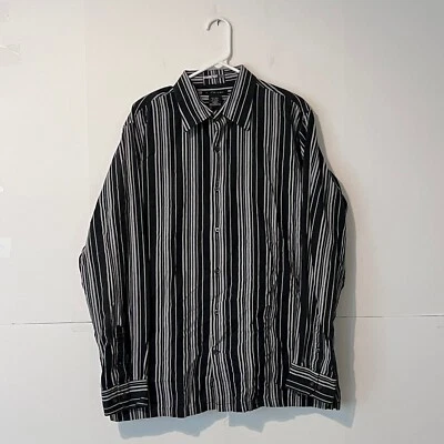 J Ferrar Mens Shirt Size XLt 17-17.5 Black Grey Striped Soft Long Sleeve - Image 1 of 4