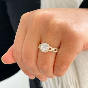 14k Solid Yellow Gold Round Cut Natural Diamond Engagement Ring Halo 1.60ctw - Picture 1 of 12