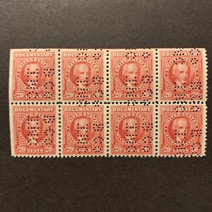 1/830 US Stamps Revenue Doc Series 1954 R662 20c Block 8 MNHOG Per-Fin Gr. Coll - Picture 1 of 2
