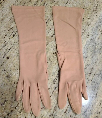Luvas longas vintage tamanho M nylon elástico formal 13,5" bege desgaste direito Alemanha - Imagem 1 de 4