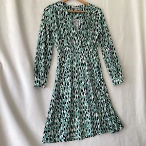 H&M Womens Green / Black / Cream Spotted V Neck Long Sleeve Dress Size XS - Picture 1 of 7