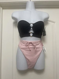 NEU Badeanzug Zweiteiler Trägerlos Doppelring Damen Small Hohe Taille Bikini - Bild 1 von 12