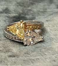 Vtg. NOLAN MILLER Ring w/ Clear & Yellow Triangular Faceted Stones Size 8