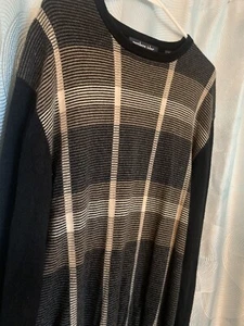 Northern Isles Mens 2 Ply 100% Cashmere Sweater Sz XL Black Brown Striped - Picture 1 of 11