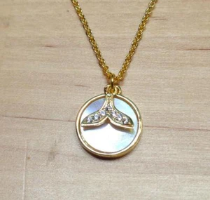 FASHION RHODIUM & 14K DIPPED GOLD WHALE TAIL WHITE CZ'S MOP PENDANT NECKLACE - Picture 1 of 6