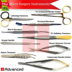 9PCS Dental Micro Needle Holder Scissors Surgery Kit TC Crilewood Forceps CE - Picture 1 of 10