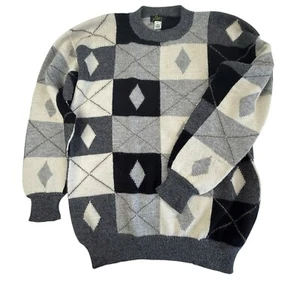 Peter's of Chagrin Falls Alpaca Wool Argyle Sweater Men Large Gray Black Peru - Picture 1 of 9