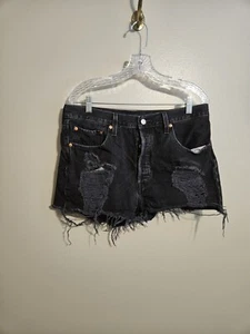 Levi's 501 Women's Denim Cut Off Distressed Shorts Black Size 33 - Picture 1 of 7