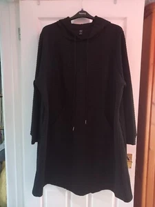 WOMENS PLUS SIZE 5XL 26-28 BLACK HOODED DRESS FRONT POCKET - Picture 1 of 5