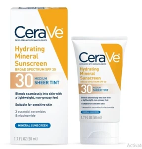 Cerave Sunscreen Tinted Hydrating Mineral Sheer Facial SPF 30 1.7 Oz NEW 08/2025 - Picture 1 of 7