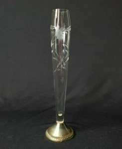 Jarrón vintage de vidrio grabado con base de plata de ley - Imagen 1 de 8