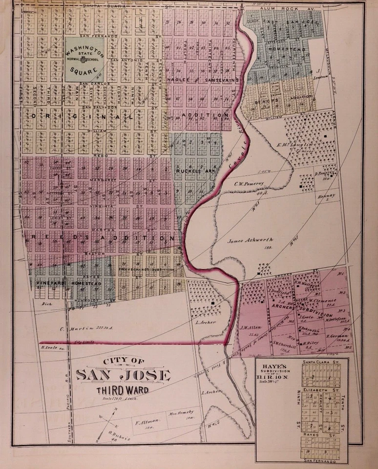 1877 Plat Map ~ CITY of SAN JOSE - 3rd WARD, SONOMA Co., CALIFORNIA (14x18)-#09 - Image 1 of 1
