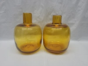 BLENKO Art Glass Vases Hand Blown #6424 Designer Joel Myers Amber Glass MCM 4686 - Picture 1 of 24