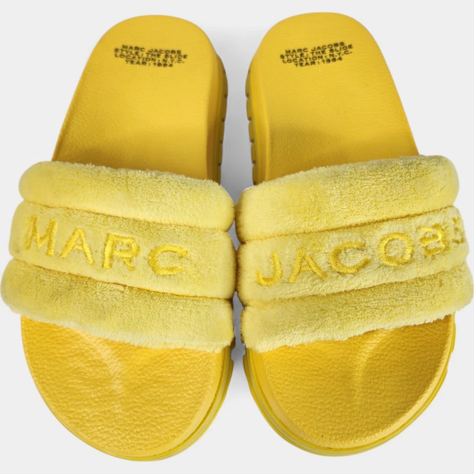 Marc Jacobs The Terry Slide Sandals Women's 38 (8 US) Yellow Open Toe - Image 1 of 4