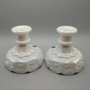Pair Hand Made Authentic Westmoreland Glass Candlestick Iridescent Sticker 4"H - Picture 1 of 8