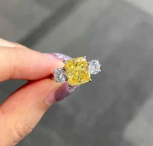 4 Ct Cushion Cut Natural Yellow Sapphire & Diamond Wedding Ring 14K White Gold - Picture 1 of 9
