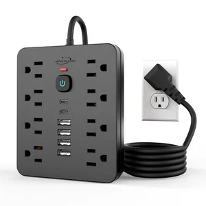 JouleLoom Power Strip Surge Protector with 8 Outlets 4 USB and 2 USB C Ports - Picture 1 of 7