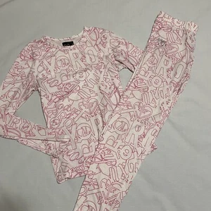 Roxy Logo gemustert Langarm Shirt & Hose Set Snowboarden Skifahren Jr Large - Bild 1 von 9