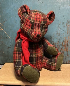 Boyd's Bear Wool Blend Red Christmas Plaid Teddy Bear Jointed 14" Beautiful! - Picture 1 of 7