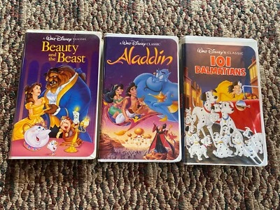 LOT Disney VHS Tape Black Diamond Beauty and the Beast, Aladdin, 101 Dalmatians — 第 1/4 张图片