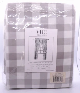 VHC Annie Buffalo Grey Check Rod Pocket Curtain Panel Set 84x40 Farmhouse Lined - Picture 1 of 8