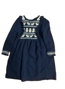Mini Boden Blue Sweater Dress Christmas Holiday Wool Blend 4 5 Reindeer Snowman - Picture 1 of 6