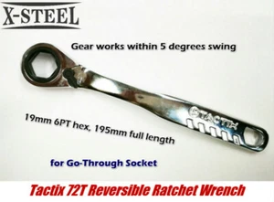 Tactix 19mm 6PT Hex Pass-Thru 72T Reversible Ratchet Wrench f Go-Through Socket - Picture 1 of 3