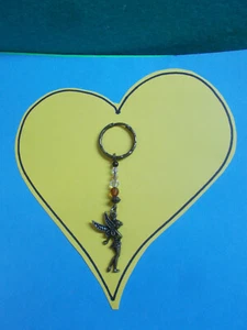 LOVELY BRONZE FAIRY CHARM ON A CRYSTAL BEAD RIPPLE KEY RING # 660 K - Picture 1 of 7