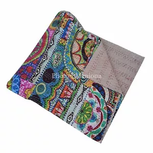 Vintage Kantha Quilt Israel Print Blanket Indian Quilts Bedspread Coverlet Throw - Picture 1 of 3
