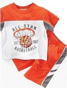NUEVO CON ETIQUETAS TALLA 12 MESES NIÑOS SEDE NIÑO 2 PIEZAS CONJUNTO TOP/PANTALONES CORTOS BLANCO NARANJA - Imagen 1 de 2