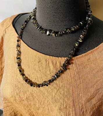 "Collar largo de 40"" con cuentas astilladas de piedras preciosas de cuarzo ahumado - nuevo" Foto 1 de 4