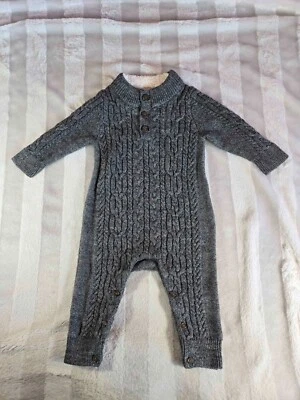 Baby Gap Boys Girls Cable Knit Gray Fleece Neck Sweater Romper Size 6-12 Months - Image 1 of 4