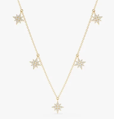 Gargantilla Estrella Diamante Natural Redonda Regalo para Collar Estación Novia Oro 14k Foto 1 de 4