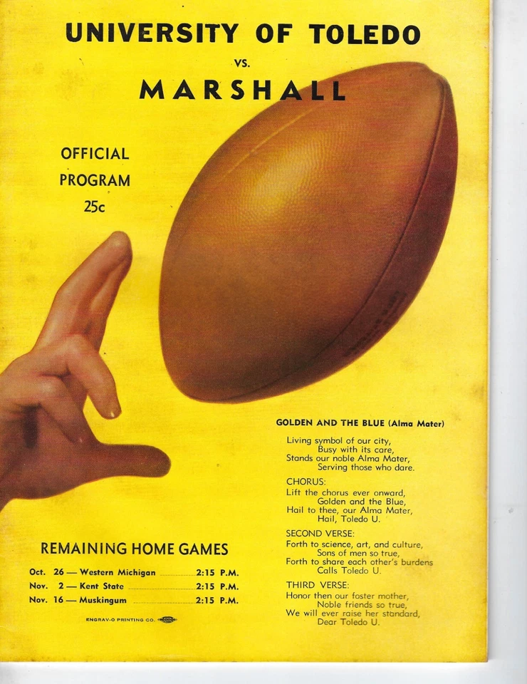 1957 10/12 football program Toledo Rockets v Marshall Thundering Herd VG - Image 1 of 1