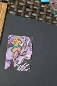 ACEO Original Art Girl with dragon 2 Original not a print mixed media - Picture 1 of 3