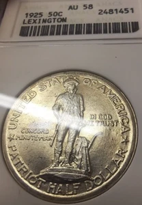 1925 P Lexington Concord Silver Commemorative Half AU58 Fat Slab ANACS - Picture 1 of 14