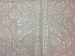 Vervain Fabric- 100% Linen Damask Scroll- Chapelle/Linen- REMNANT (46" x 29") - Picture 1 of 4