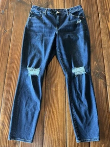 Express Curvy Skinny Mid Rise Distressed Knee Jeans Denim Sz 14L Y2K 00’s - Picture 1 of 11