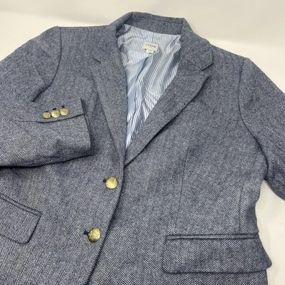 J. Crew Size 12 Schoolboy Wool Blend Blue Herringbone Blazer Gold Buttons Career - Image 1 of 4