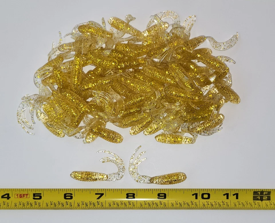 Triple Tail Tri-Tip Gold Flash Shiner Color 2 inch 100 Pack Curl Tail Grubs - Image 1 of 2