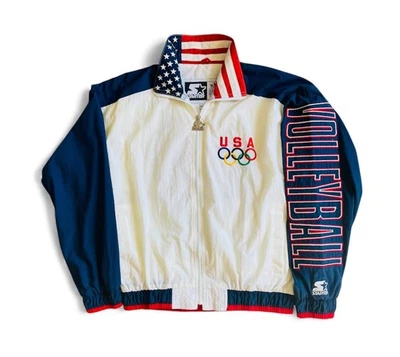 Vintage 90s STITCH STARTER Official USA Olympic Team Volleyball Jacket Womans S  - Image 1 of 4