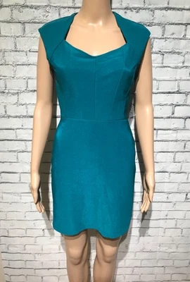 Mystic, M, Turquoise Blue Sleeveless Short Dress, Stretch Fabric, Zip V-Neck - Image 1 of 4