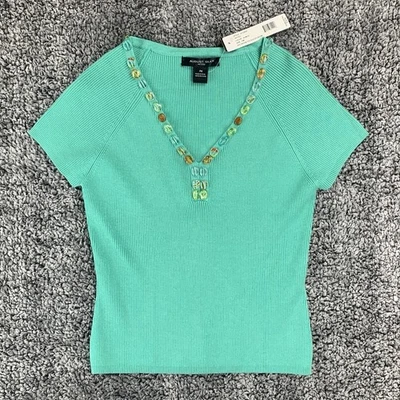 Top August Silk para mujer PM tejido acanalado con cuentas verano jade (verde menta aguamarina) NUEVO Foto 1 de 4